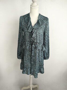 ZARA Blue Animal Print Long Sleeve Dress Size Small